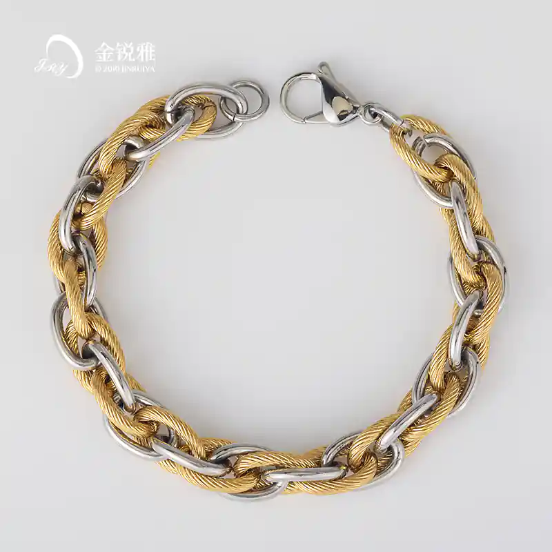 Thick Gold Twill Double Clasp O-Link Bracelet
