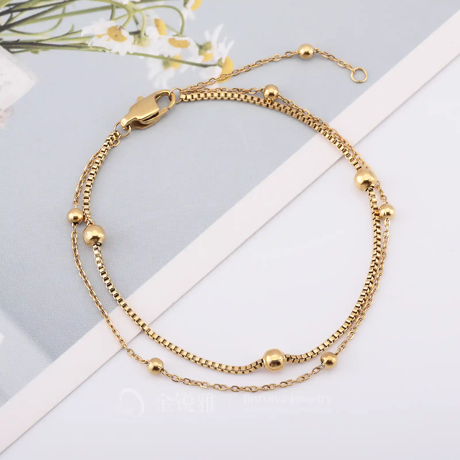 Double Layer Spacer Bead Bracelet in Gold