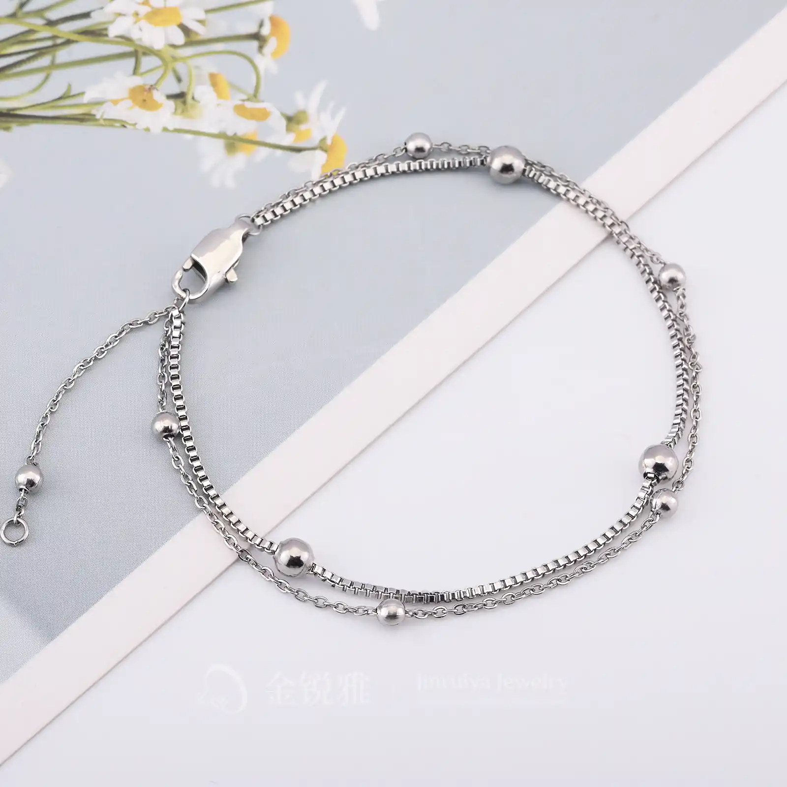 Double Layer Spacer Bead Bracelet in Steel