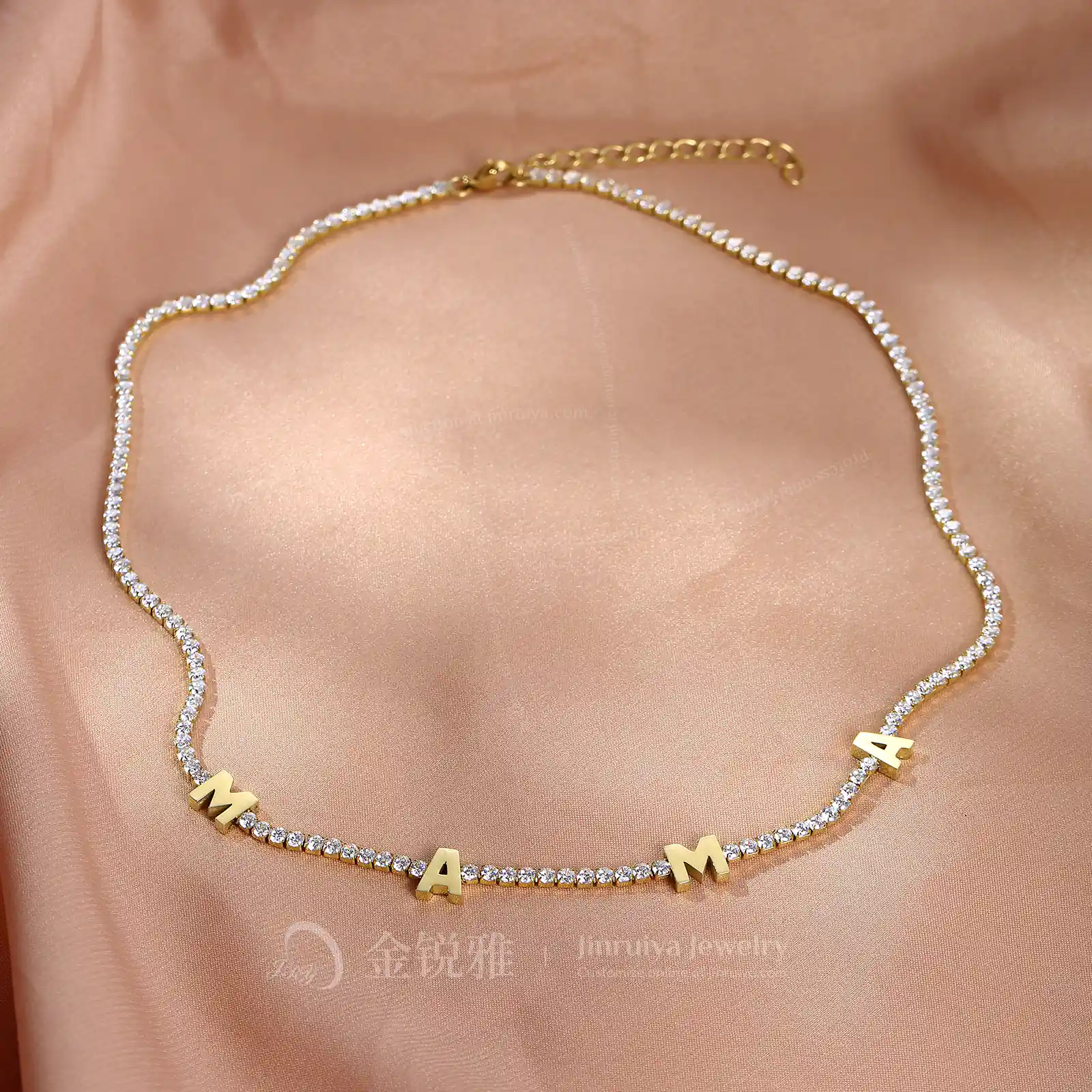 18K Gold-Plated White Zircon Mom Necklace Still Life