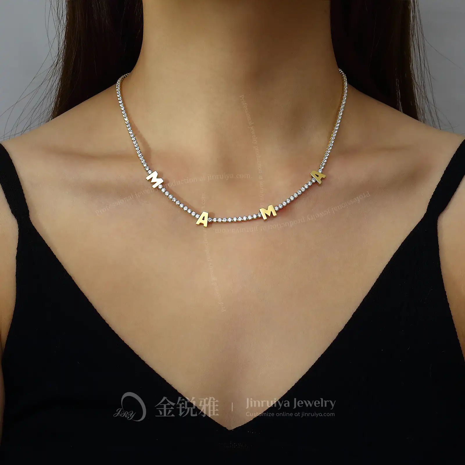 18K Gold-Plated Mom Necklace Wearing Example