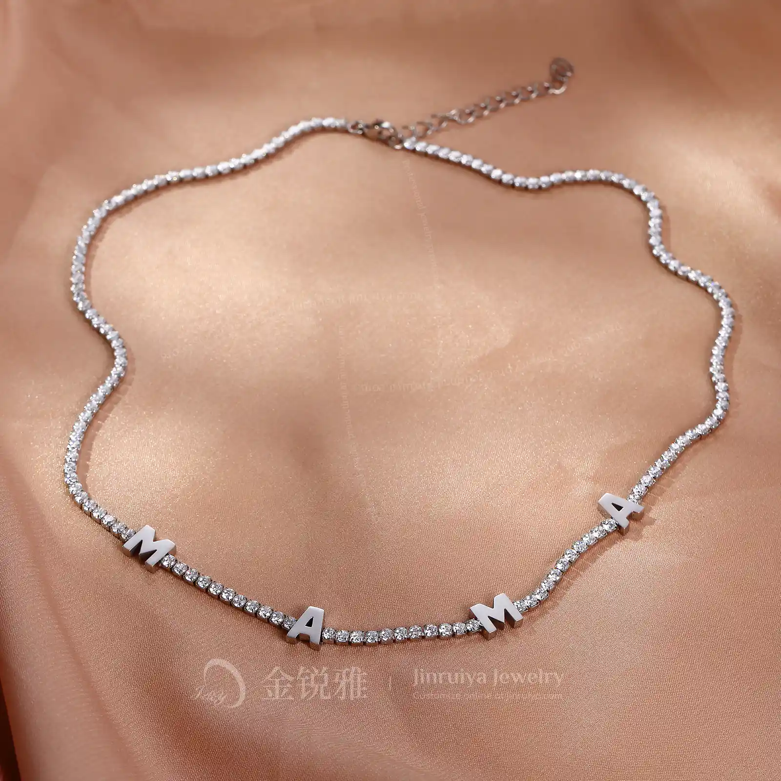 Steel Silver White Zircon Mom Necklace Still Life