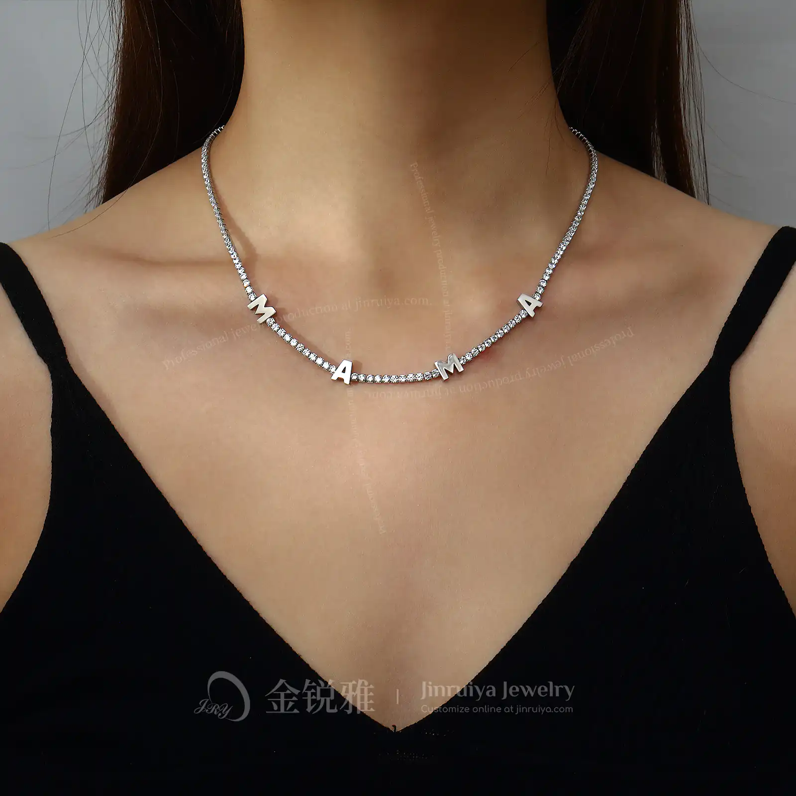 Steel Silver Mom Necklace Wearing Example